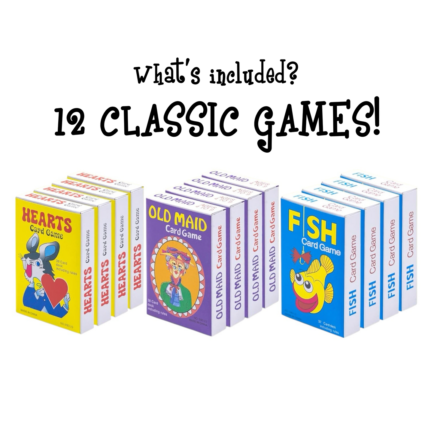 Classic Card Games 12pk (Hearts-Old Maid-Go Fish)